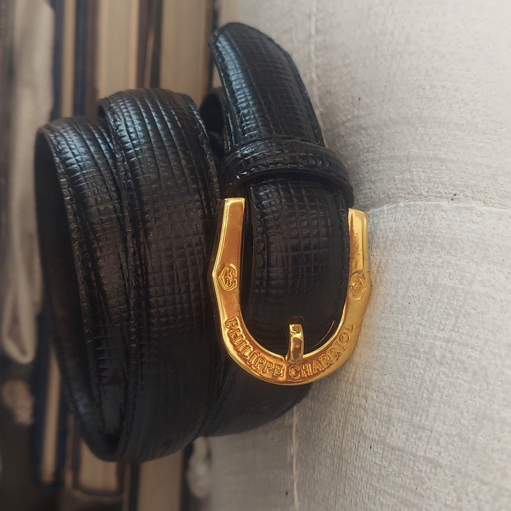 PHILIPPE CHARRIOL Black Gold Signature Classic Leather Belt - Picture 6 of 6